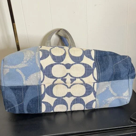 Coach Poppy Collection Blue Denim Patchwork with Silver Detail Tote Purse - Picture 9 of 16